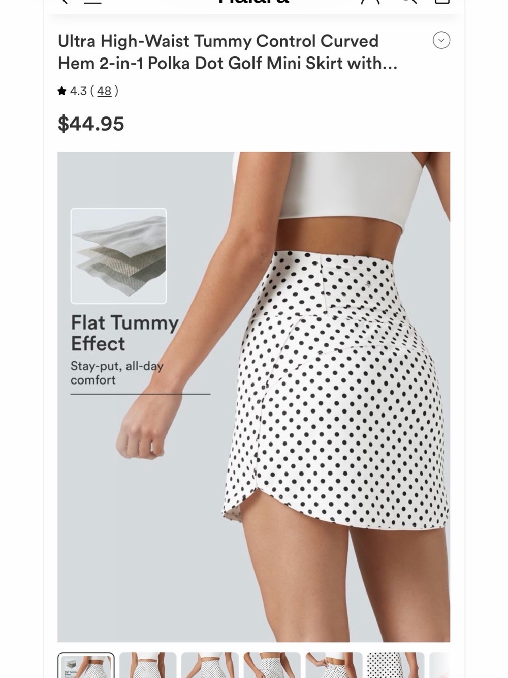 HALARA White Mini Skirt with Black Polka Dots - High Waist Curved Hem